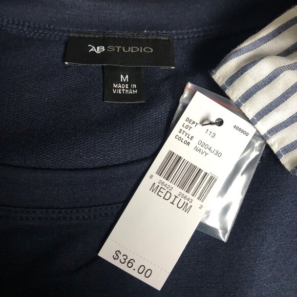 AB Studio Top Womens Size Medium Navy Blue White Stripe Layered Look Shirt NEW - Picture 5 of 6